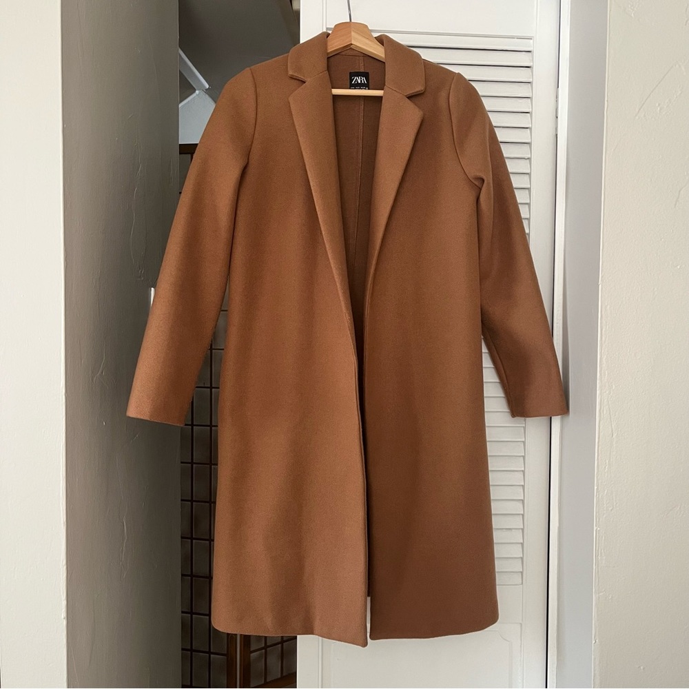 Zara Tan Open Mid Length Coat